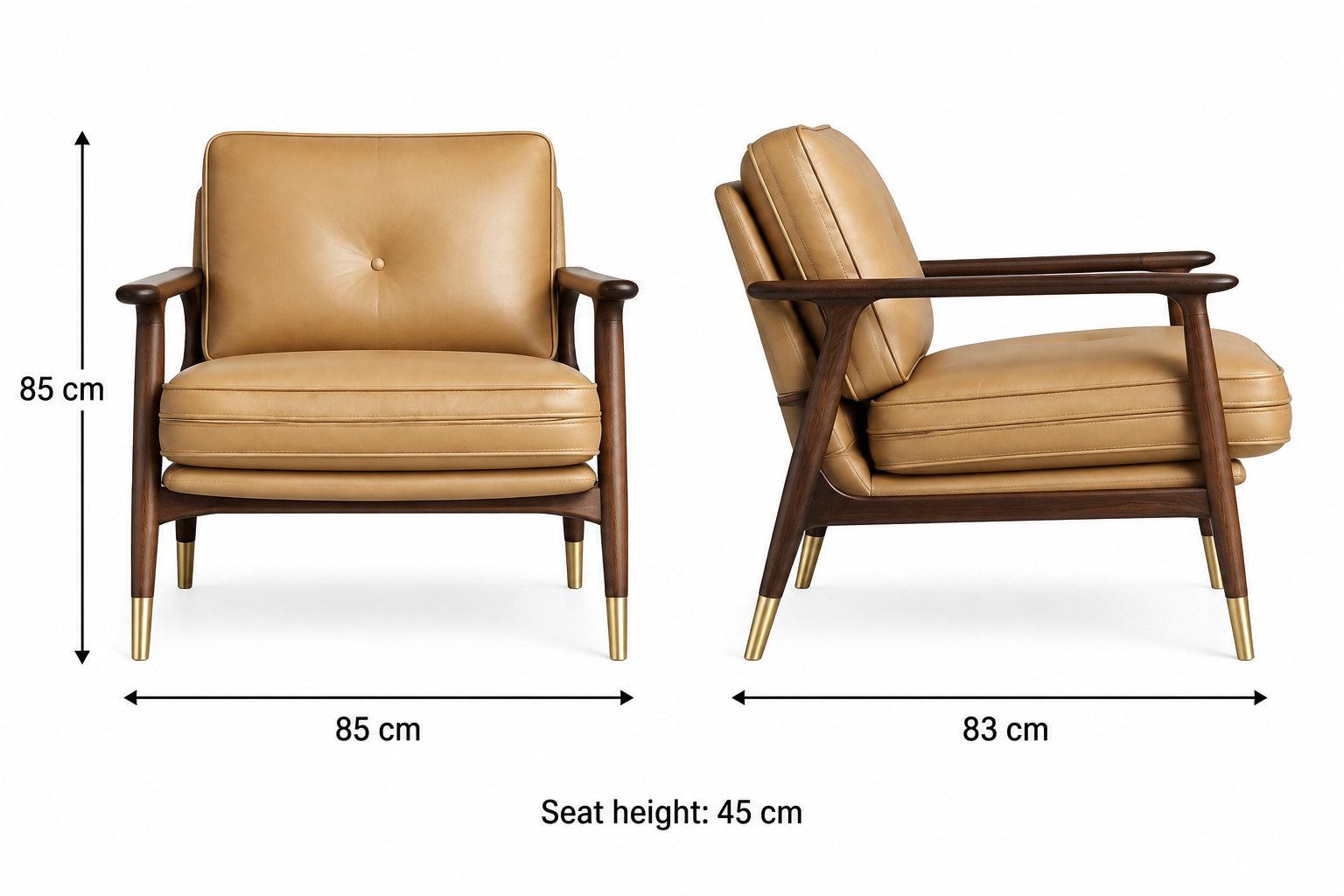 Valley View Arm Chair dimensions: 85 cm wide, 83 cm deep, 85 cm overall height, 45 cm seat height