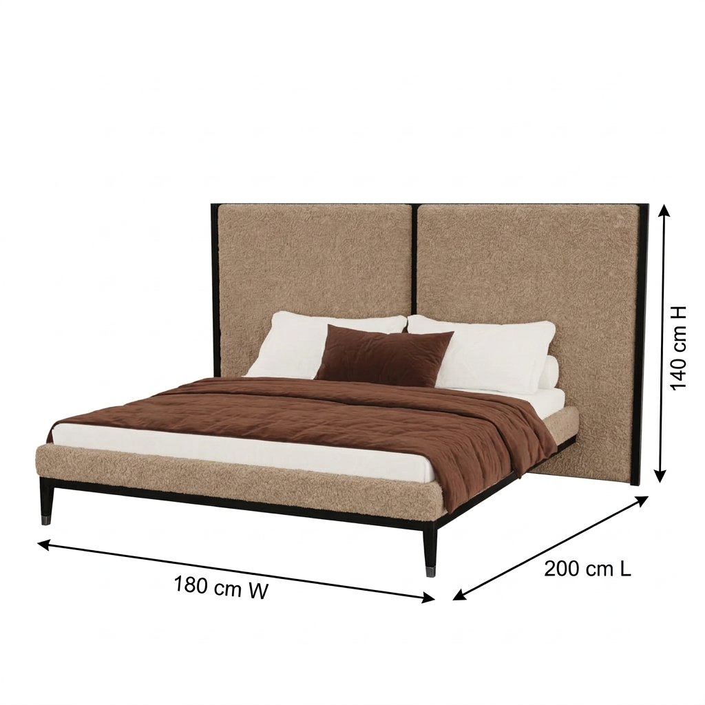 Varen light brown boucle bed 180 cm dimension guide