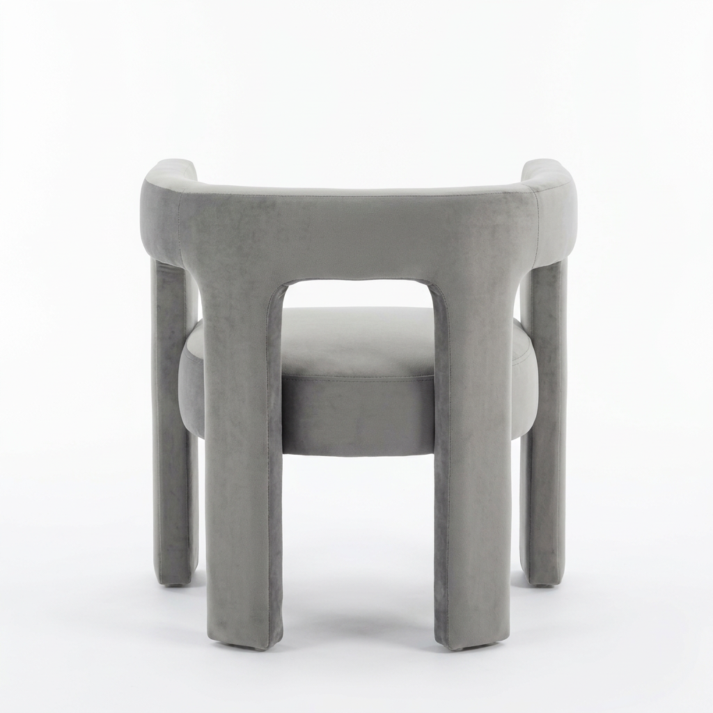 Virelle light grey velvet armchair, rear view on white