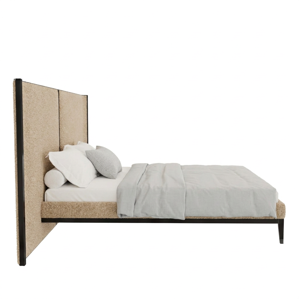 Varen beige boucle bed side view