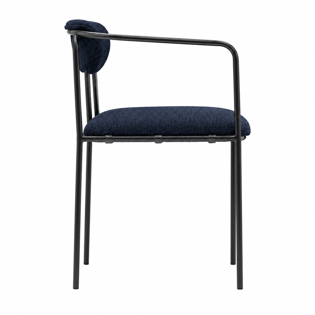 Orin navy metal-frame armchair side view on white