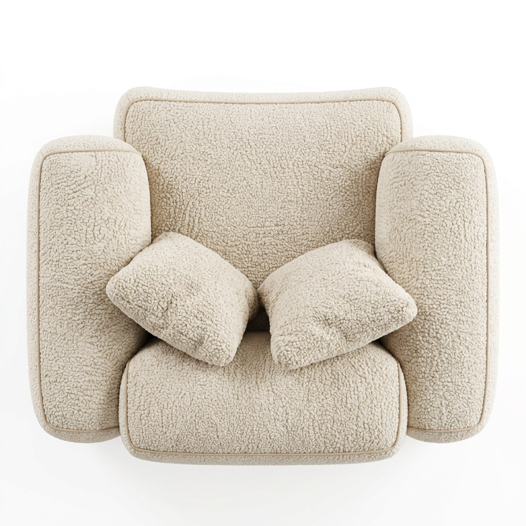 AI-reconstructed overhead view of Avero cream upholstered armchair