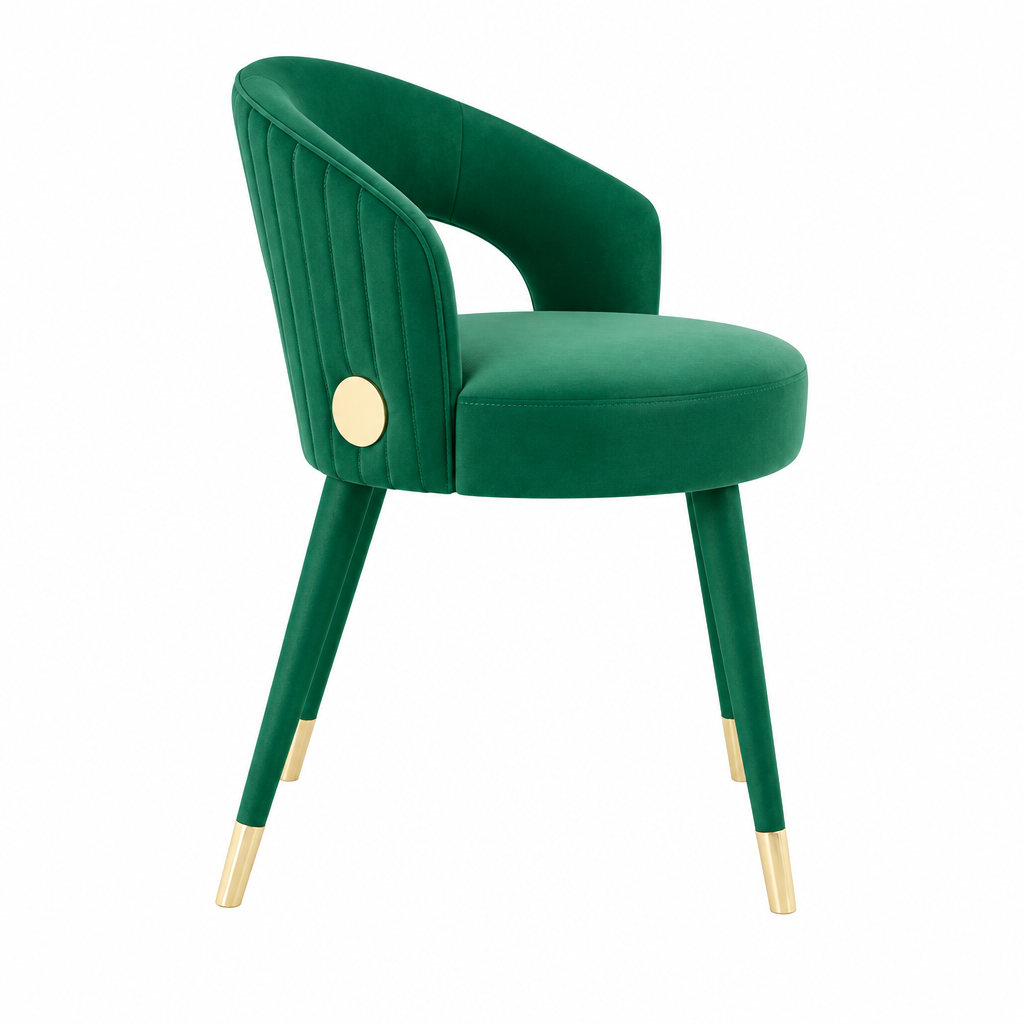 Esme green dining armchair side view on white