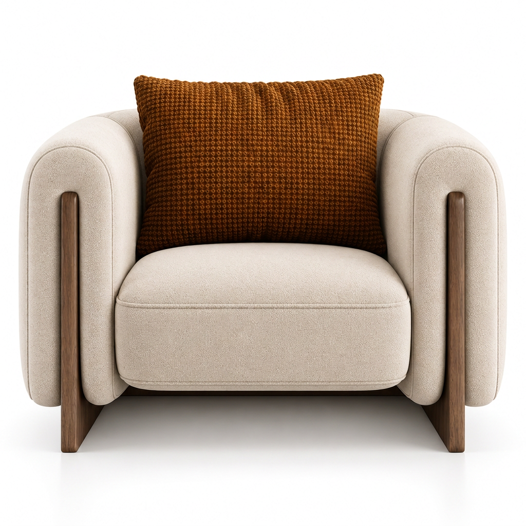 Orson warm ivory armchair front view on white