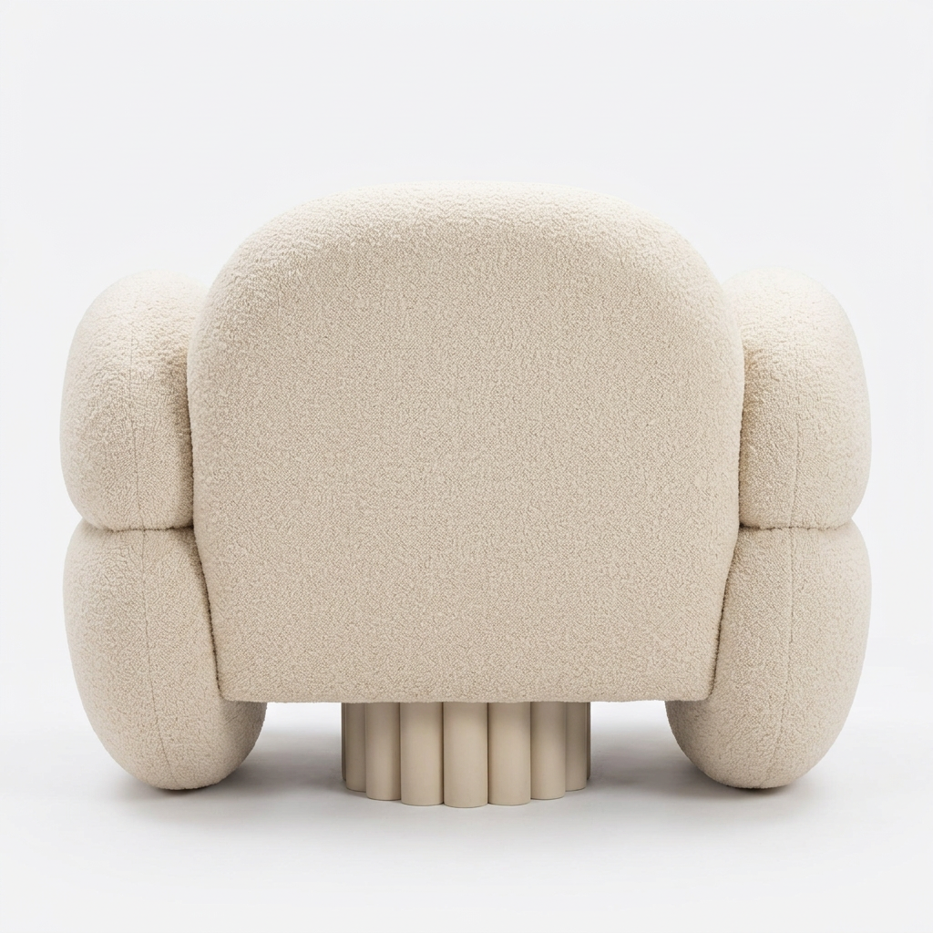 Aurevo cream boucle sculptural armchair back view