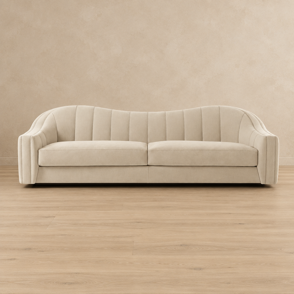 Veyra white wave-back fabric sofa front view