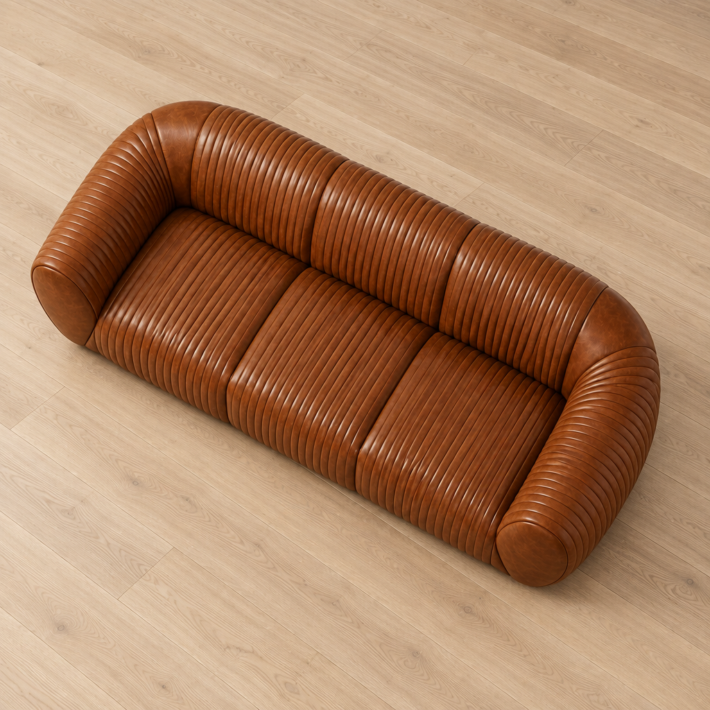 Rivo brown leather sofa elevated view