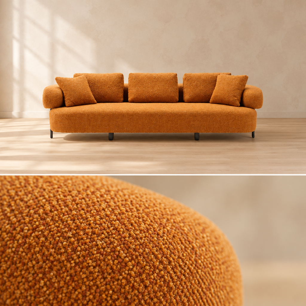 Elara orange fabric sofa front view