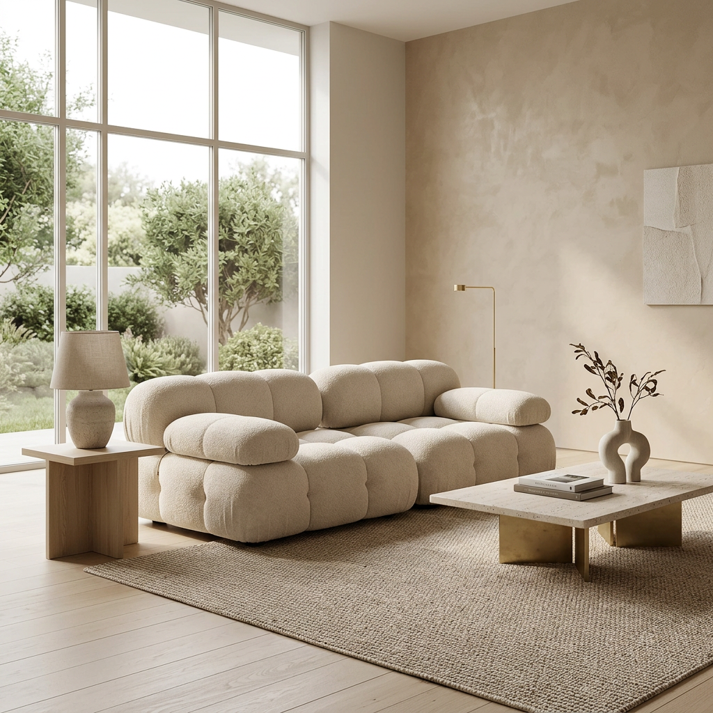 Elio Cloud Sofa styled in a warm contemporary living room