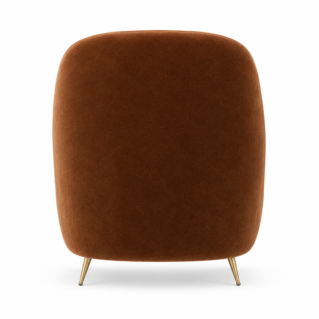 Aveline Velvet Slipper Chair rear view in cognac on white