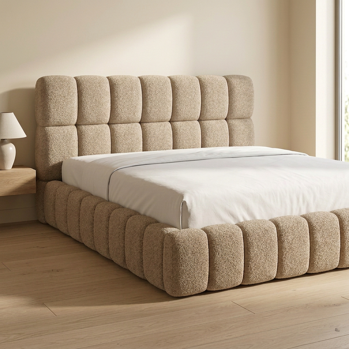 Dorian beige boucle bed with fuller padding