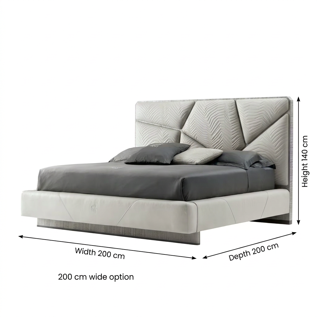Virello bed listed 200 cm wide option, 200 cm depth and 140 cm height