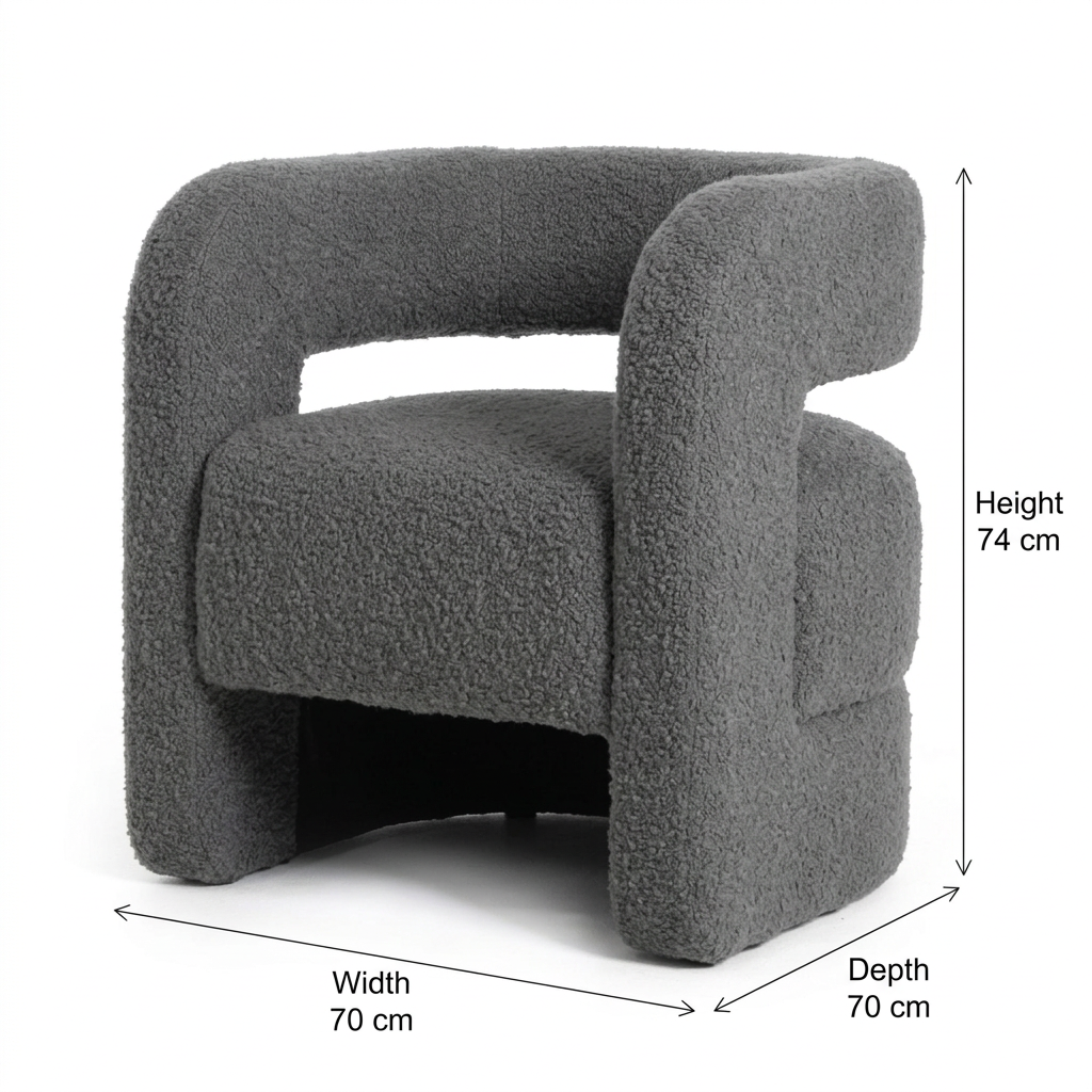 Elaris armchair dimensions: 70 cm wide, 70 cm deep and 74 cm high