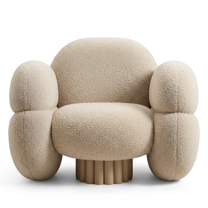 Aurevo cream boucle sculptural armchair front view