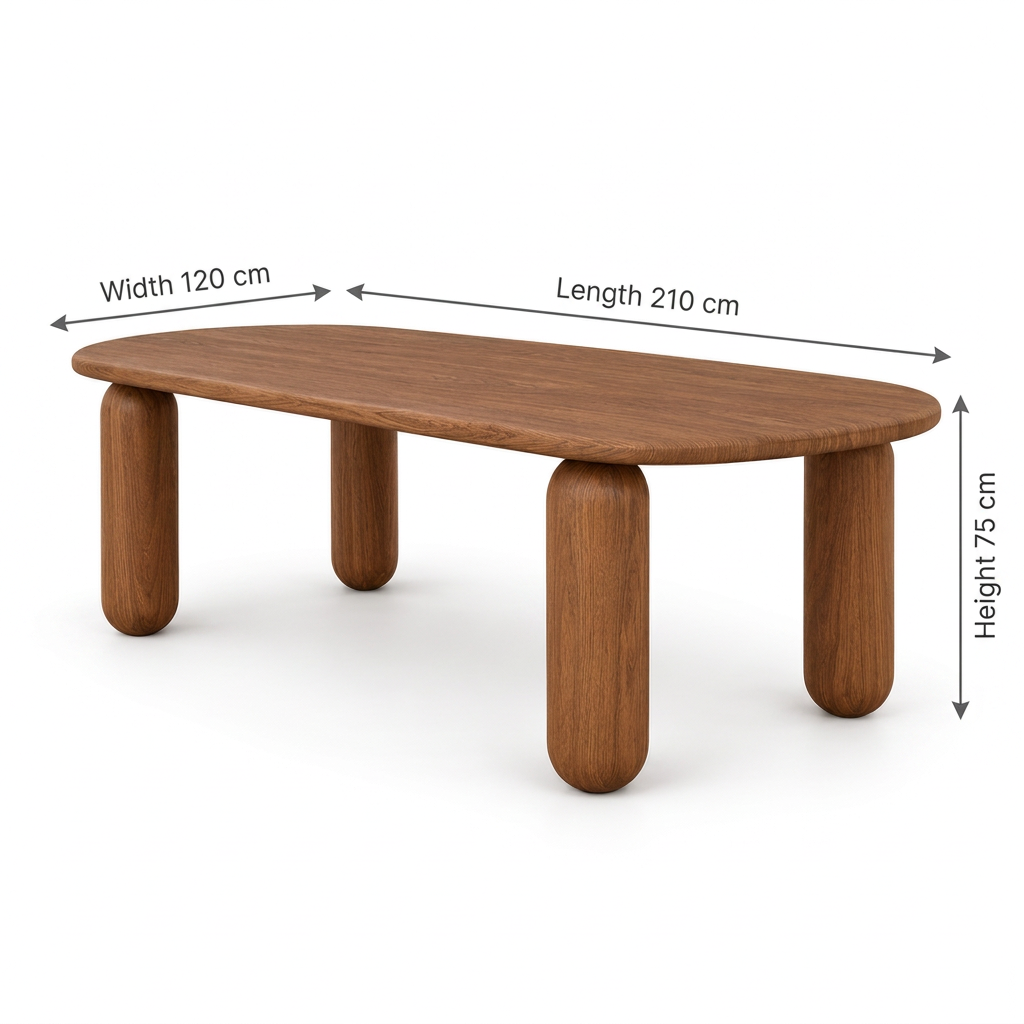 Tavelle chestnut oval oak dining table dimensions: length 210 cm, width 120 cm, height 75 cm