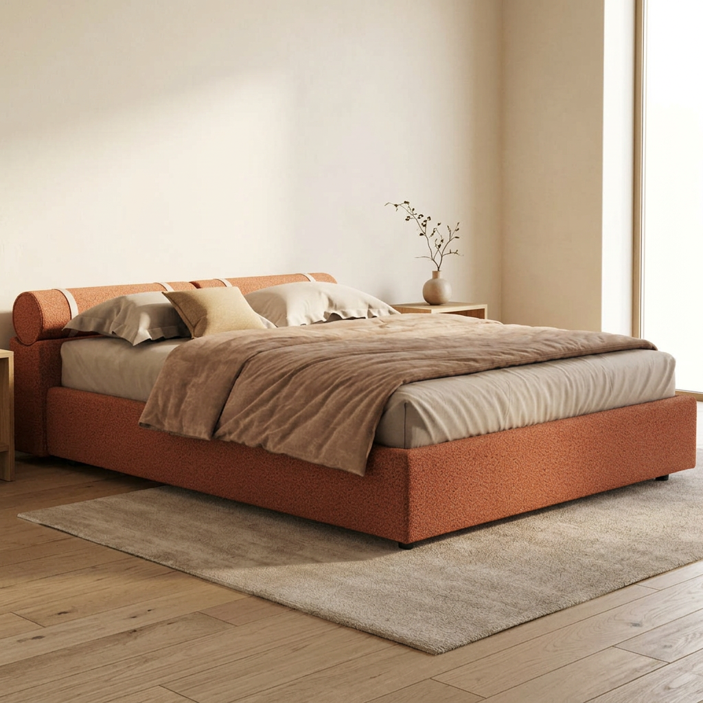 Aro orange bed in a contemporary bedroom
