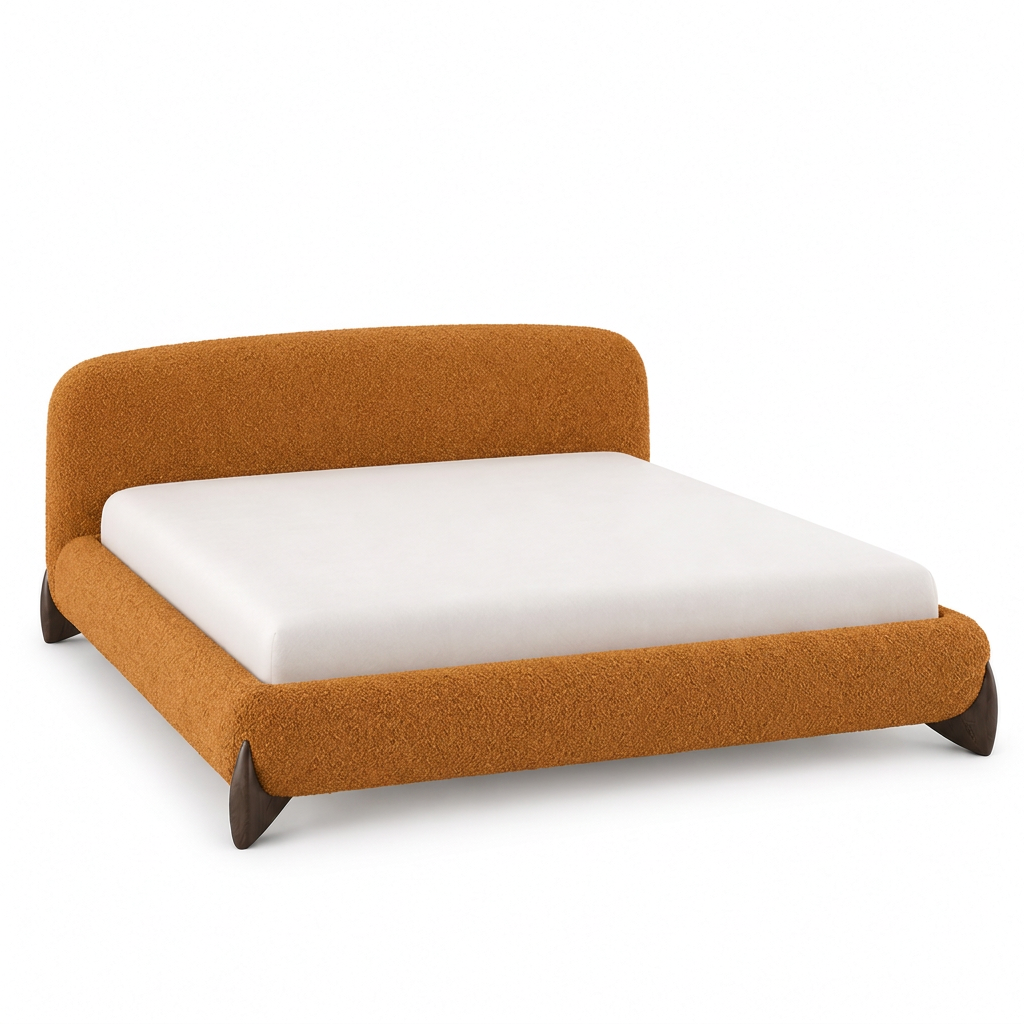 Avena orange boucle bed on a white background