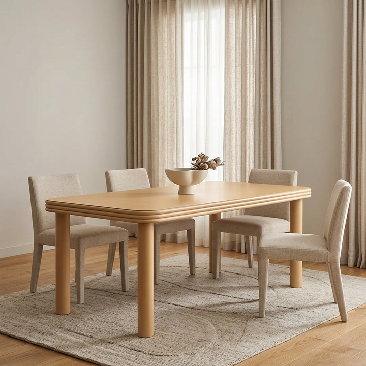 Maren wood dining table styled in a dining room