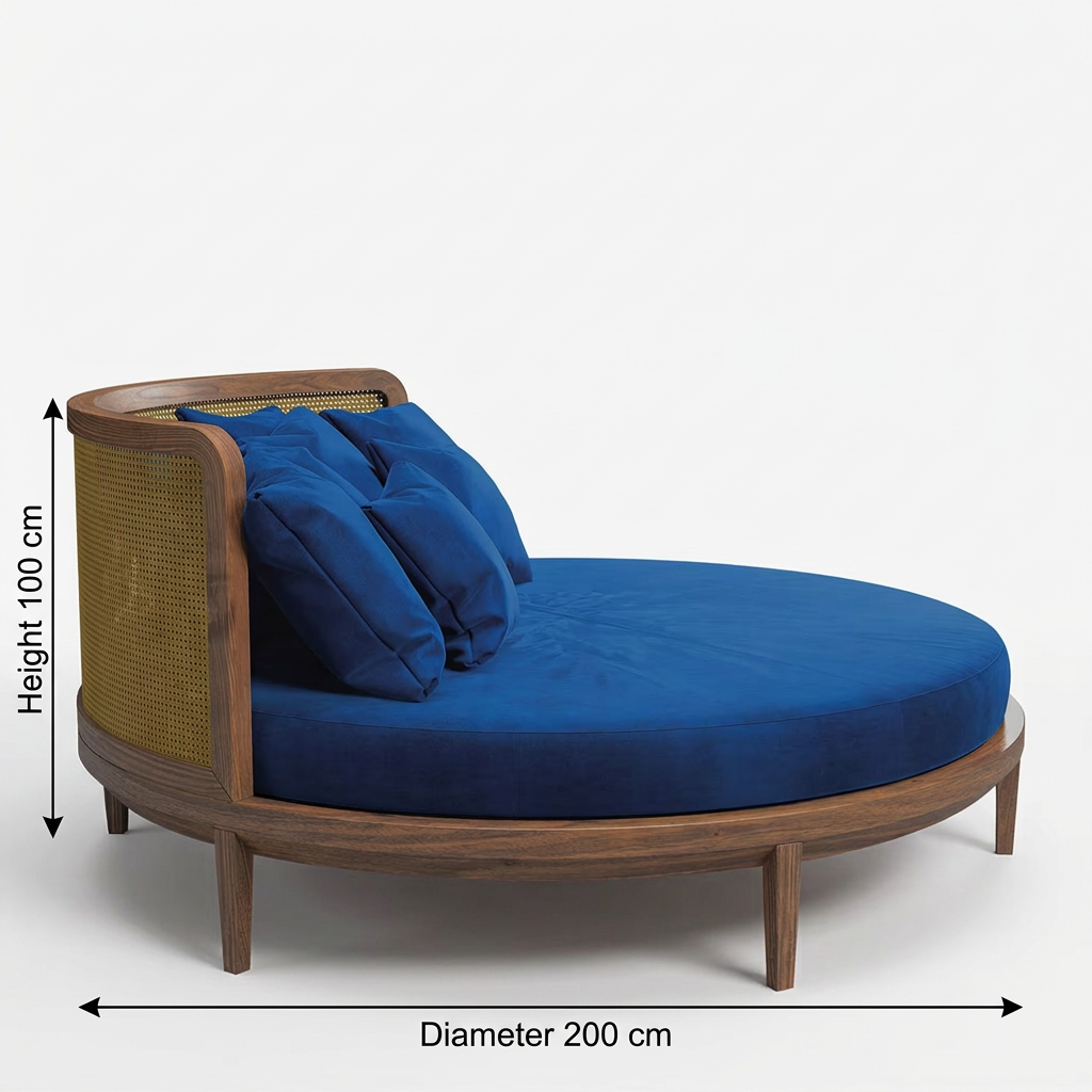 Orvello round bed dimensions, diameter 200 cm and height 100 cm