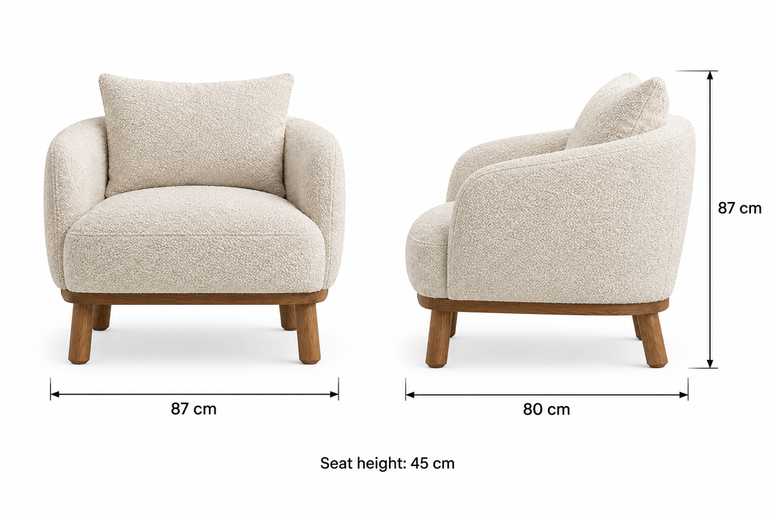 Pippa Bouclé Tub Arm Chair 87 cm wide, 80 cm deep, 87 cm overall height, 45 cm seat height