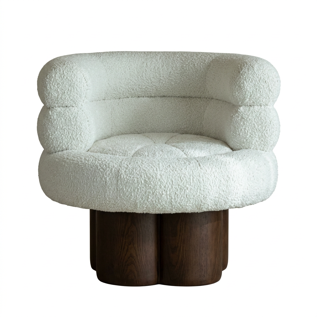 Avenelle ivory bouclé armchair, front view on white