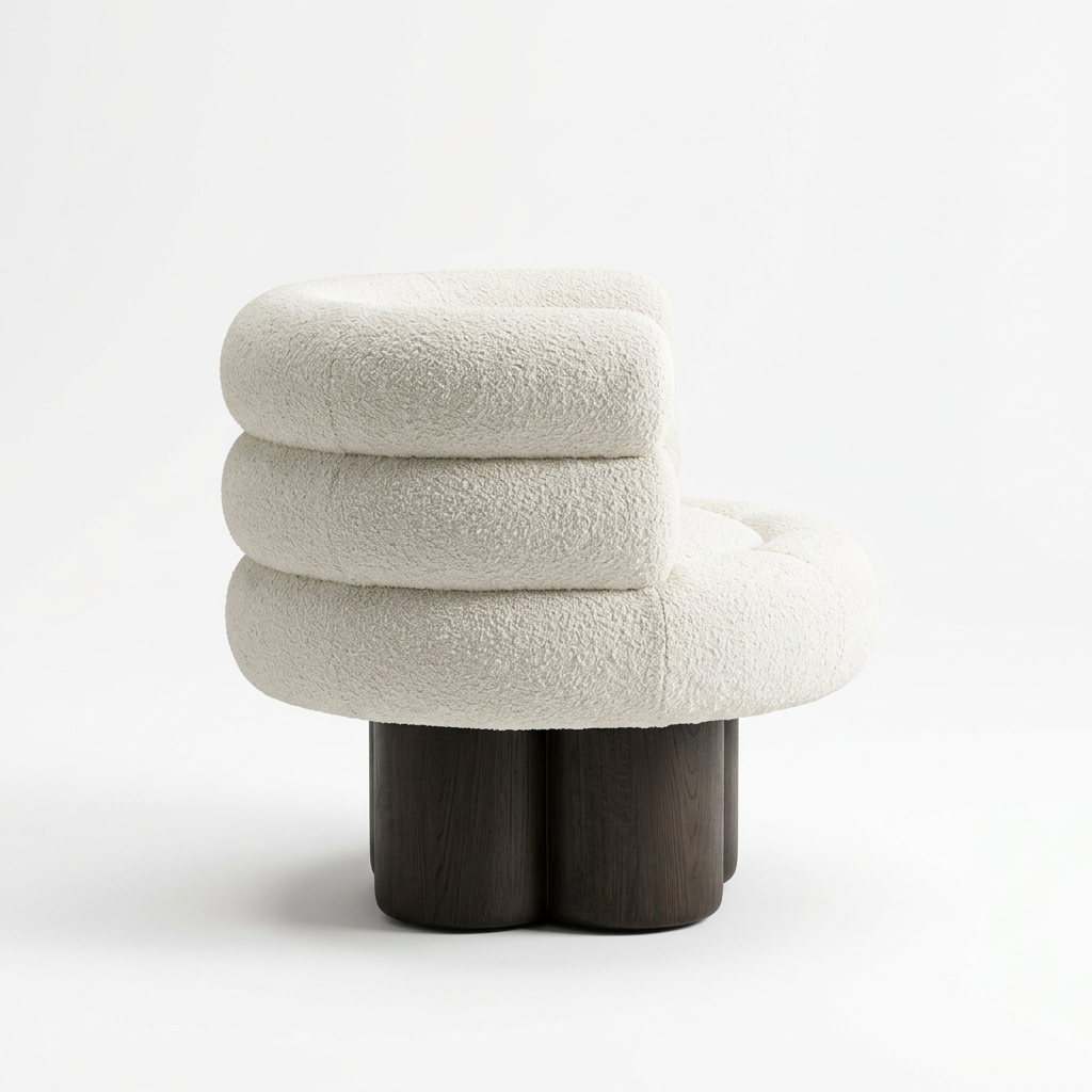 Avenelle ivory bouclé armchair, left-side view on white