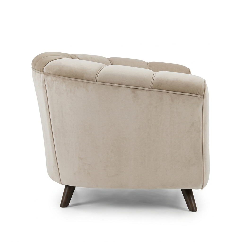 AI-reconstructed right-side view of Bellora beige upholstered armchair