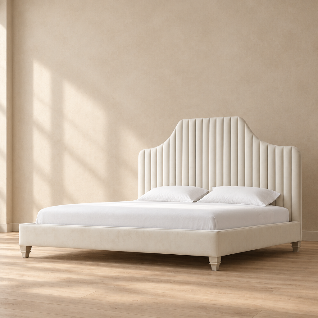 Seren white wave channel upholstered bed