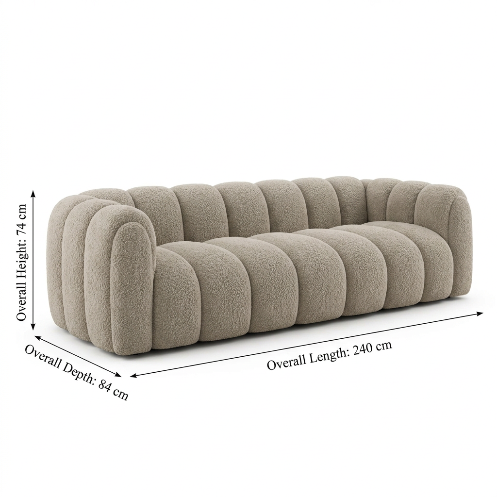 Sella sofa size guide 240 cm length, 84 cm depth, 74 cm height