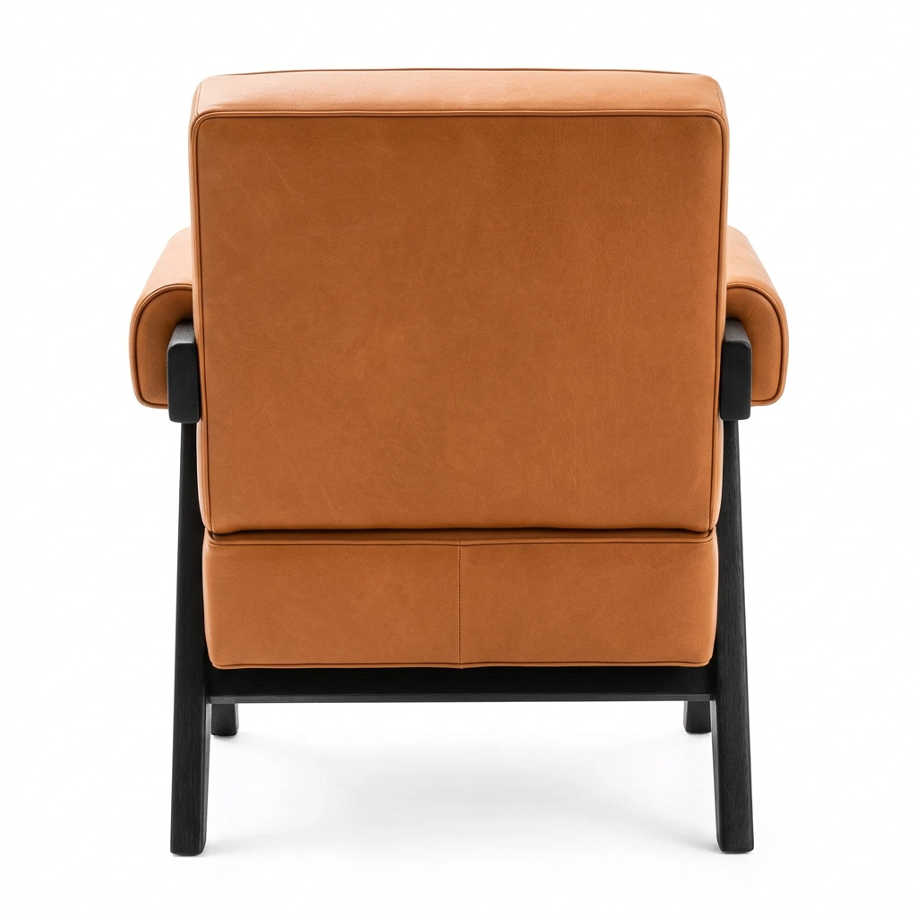 Ronan leather and black wood armchair back view