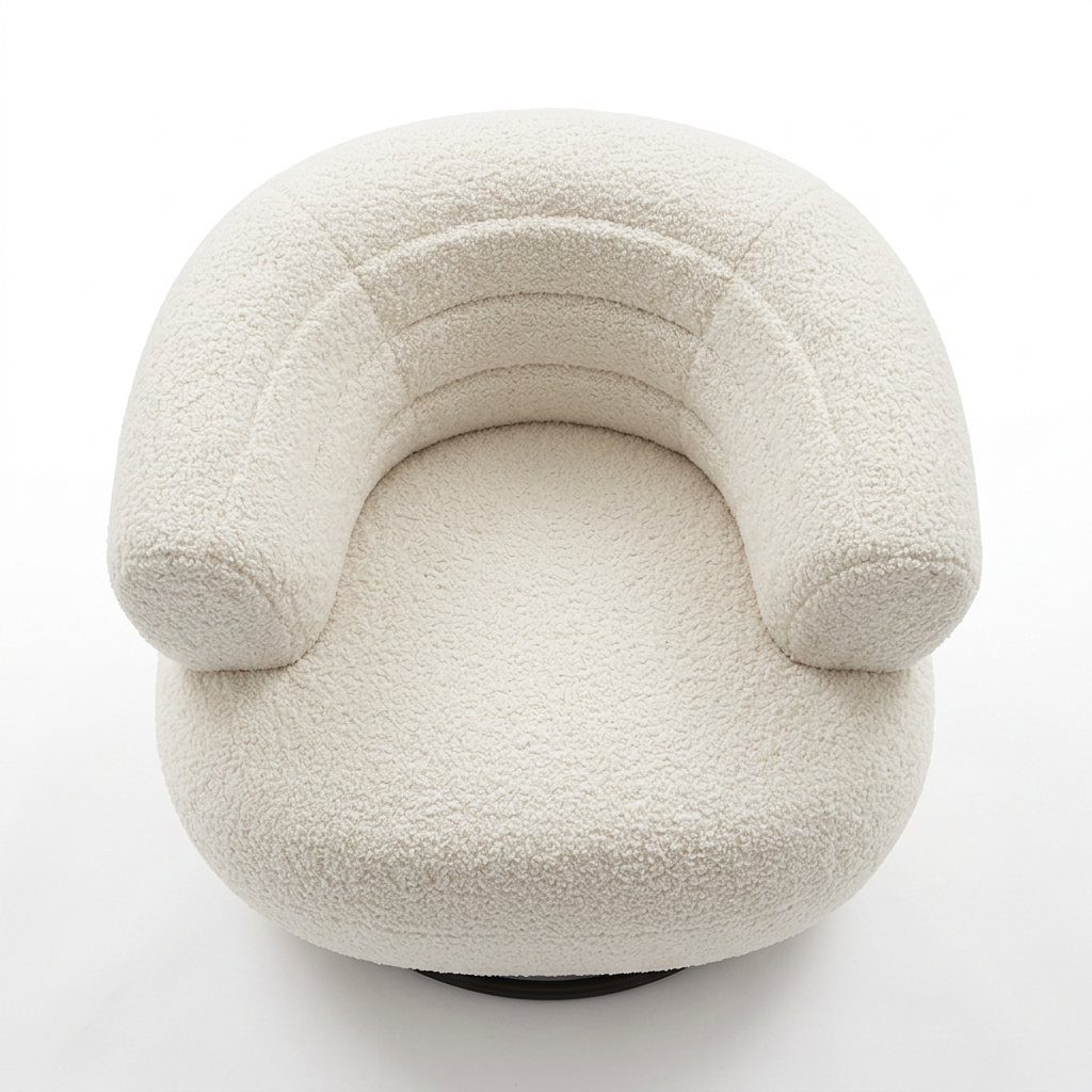 AI-reconstructed overhead view of Mirelle ivory bouclé armchair on white