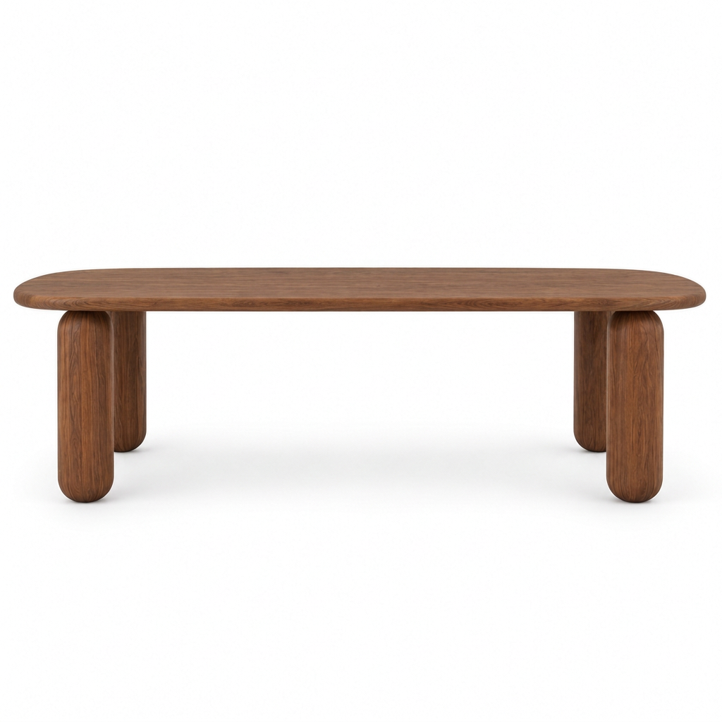Tavelle oval solid oak dining table in chestnut, back view on white