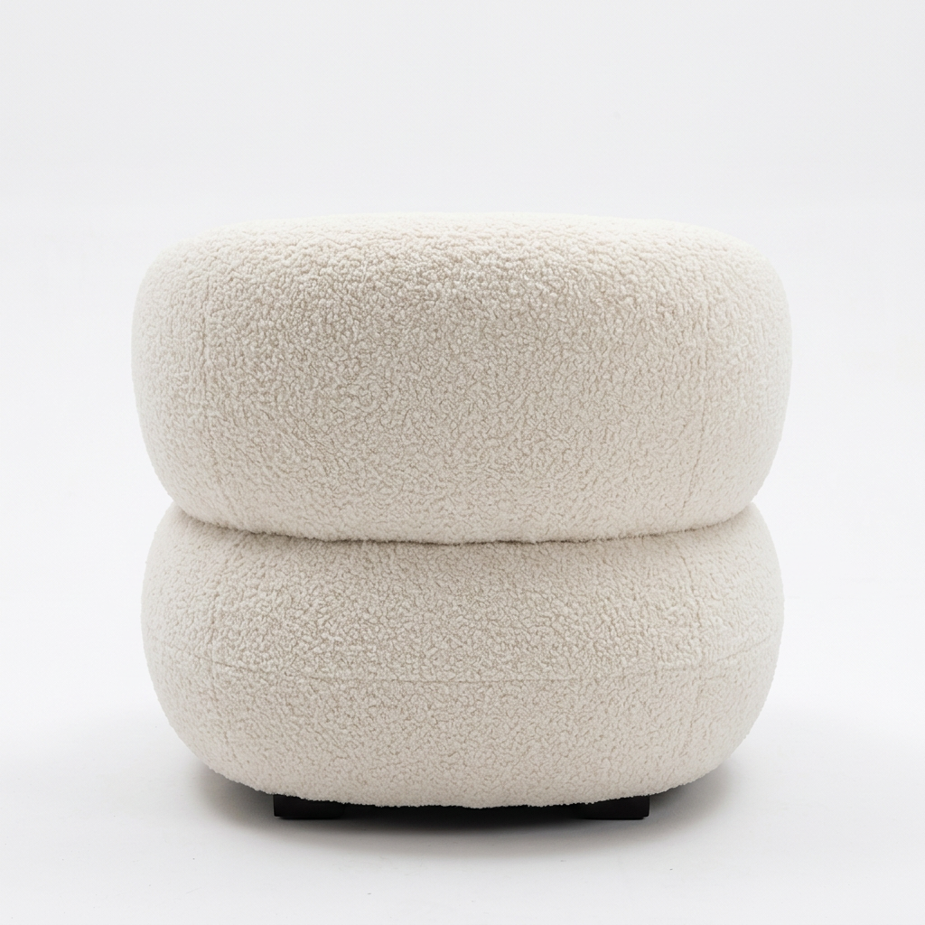 AI-reconstructed rear view of Mirelle ivory bouclé armchair on white