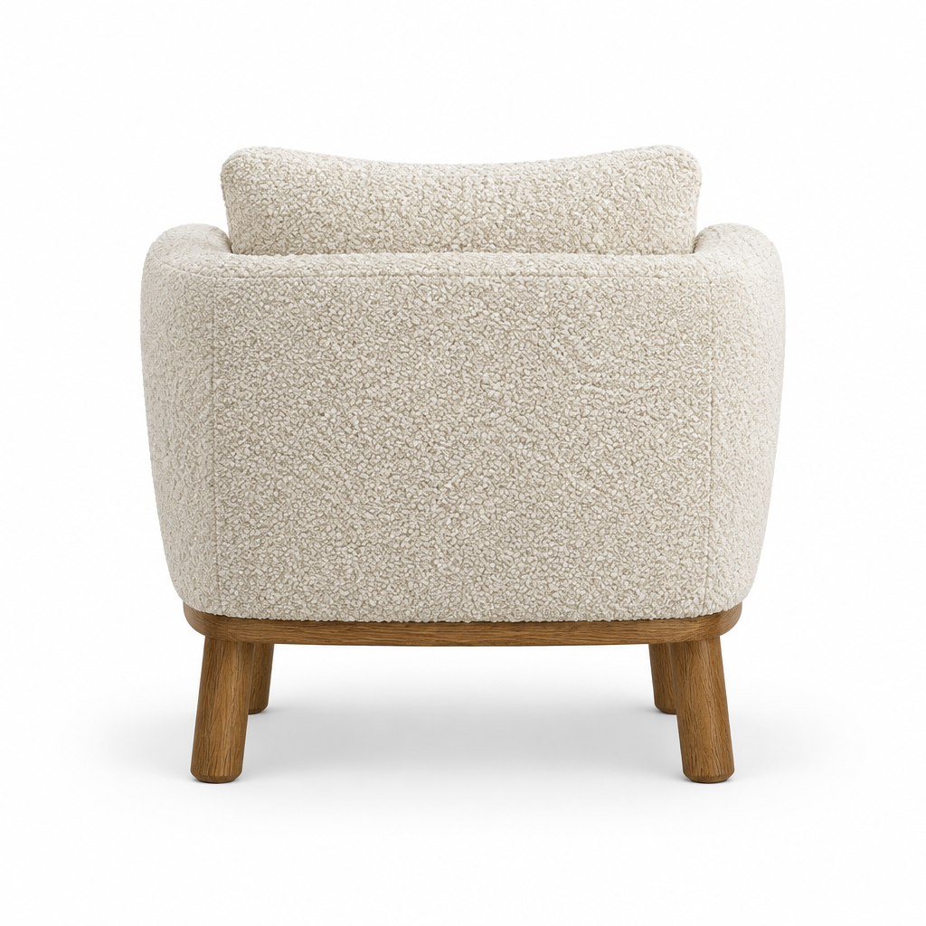 Pippa Bouclé Tub Arm Chair back view in ivory on white