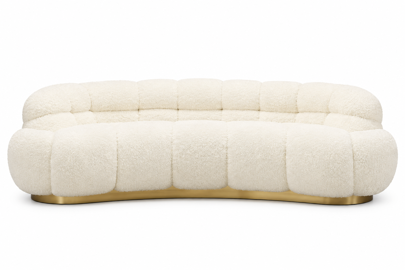Aveline ivory curved sofa, front view on white background
