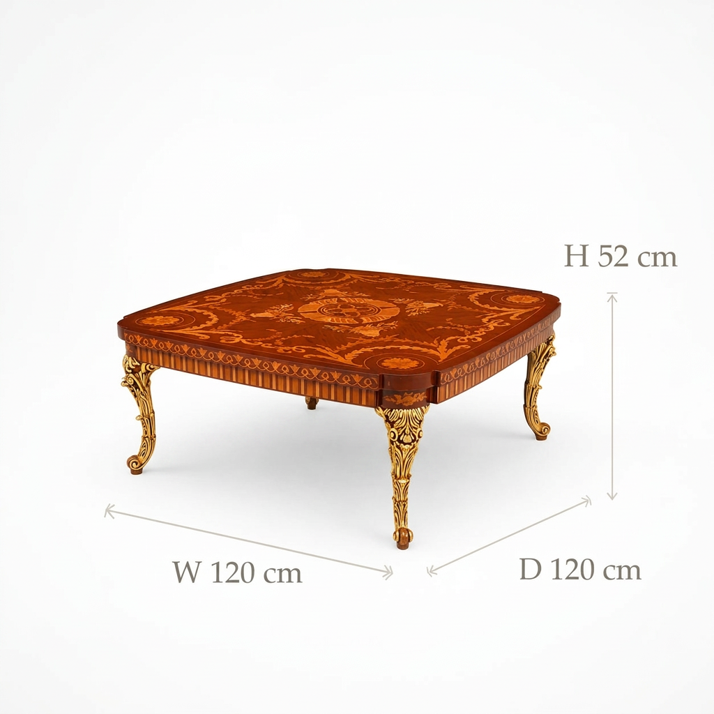 Ravelle coffee table dimensions: width 120 cm, depth 120 cm, height 52 cm