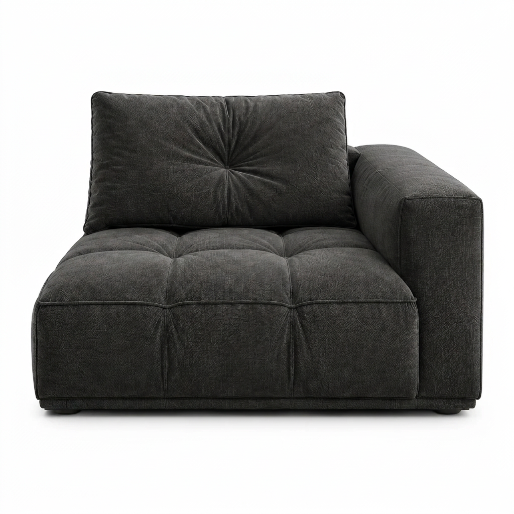 Davor charcoal asymmetric tufted chenille armchair front view