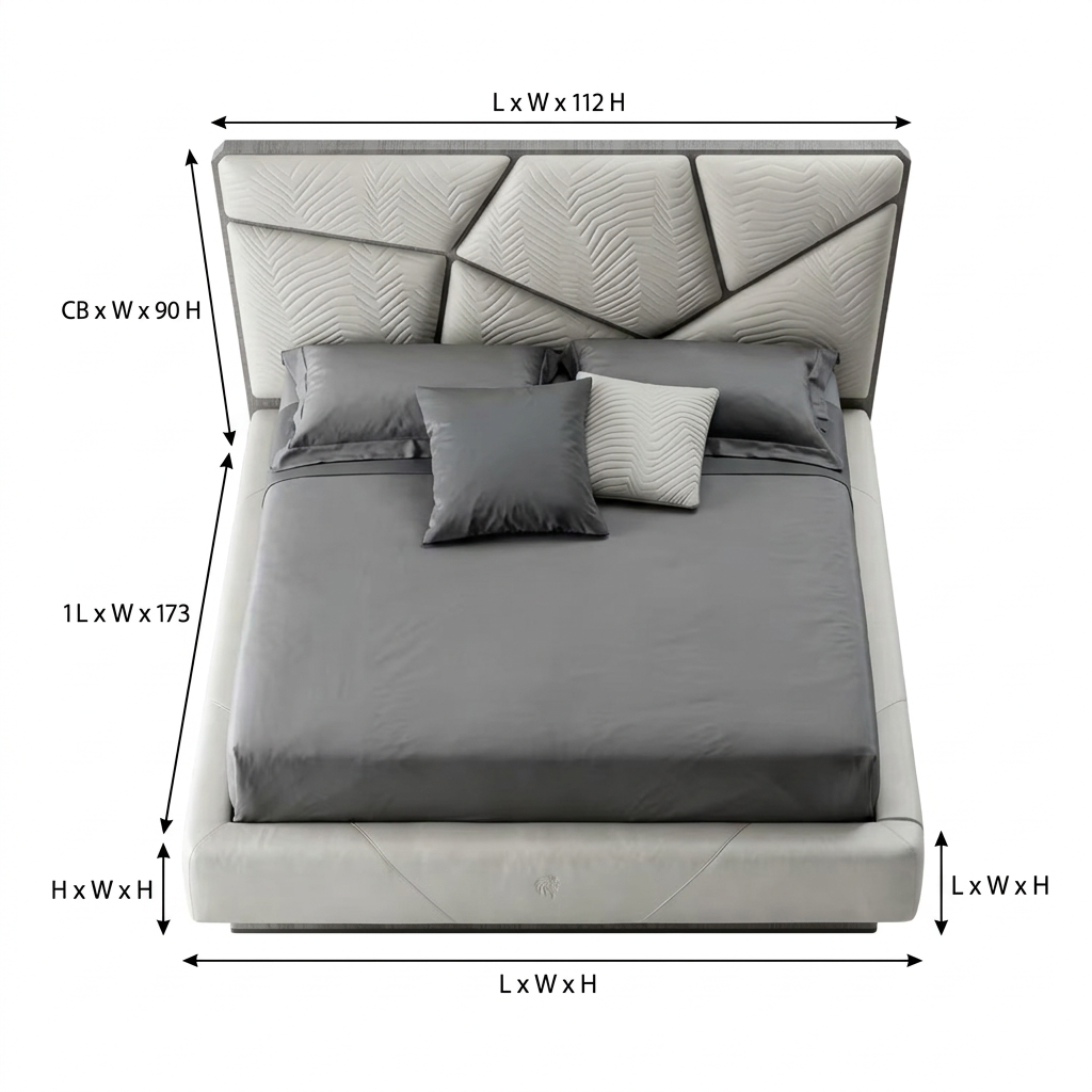 Virello geometric leather bed top view on white
