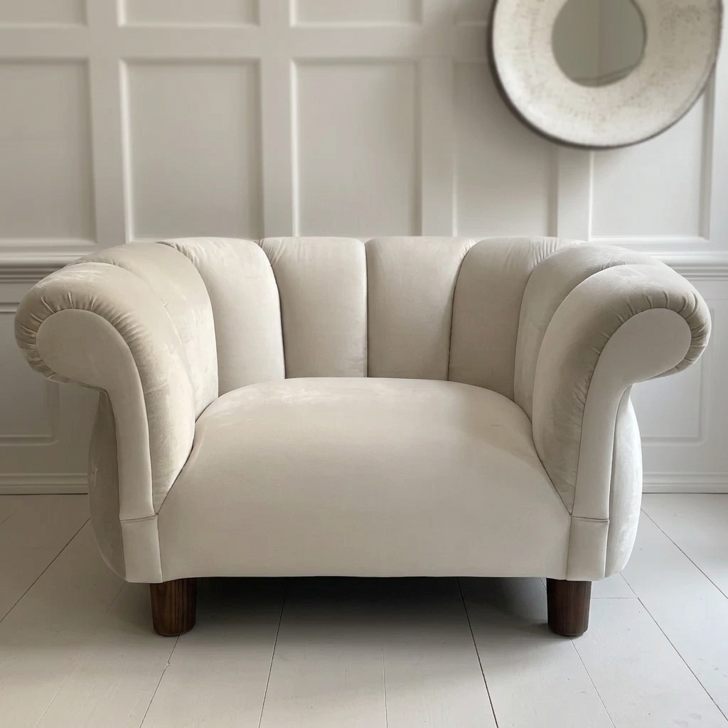 Cresswell ivory armchair in a bright living room