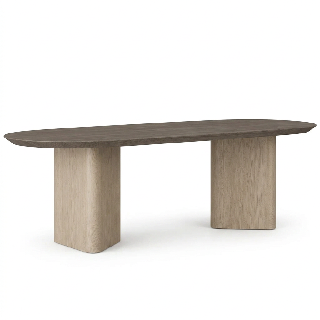 Selvaro oval solid wood dining table, right view on white