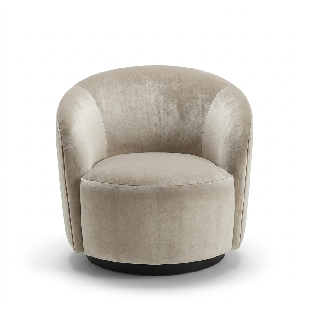 Front view of Orelle beige barrel armchair on white