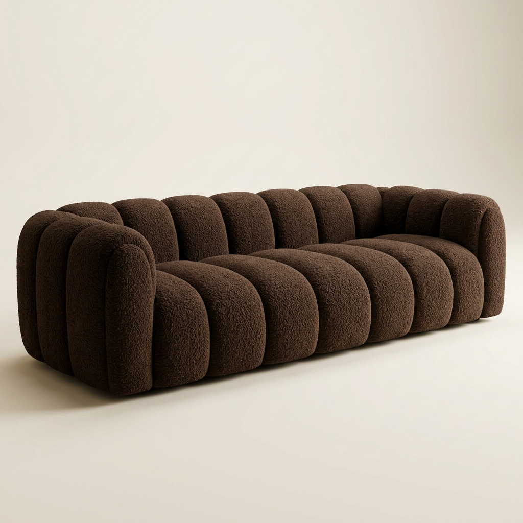 Sella channelled sofa in chocolate brown boucle