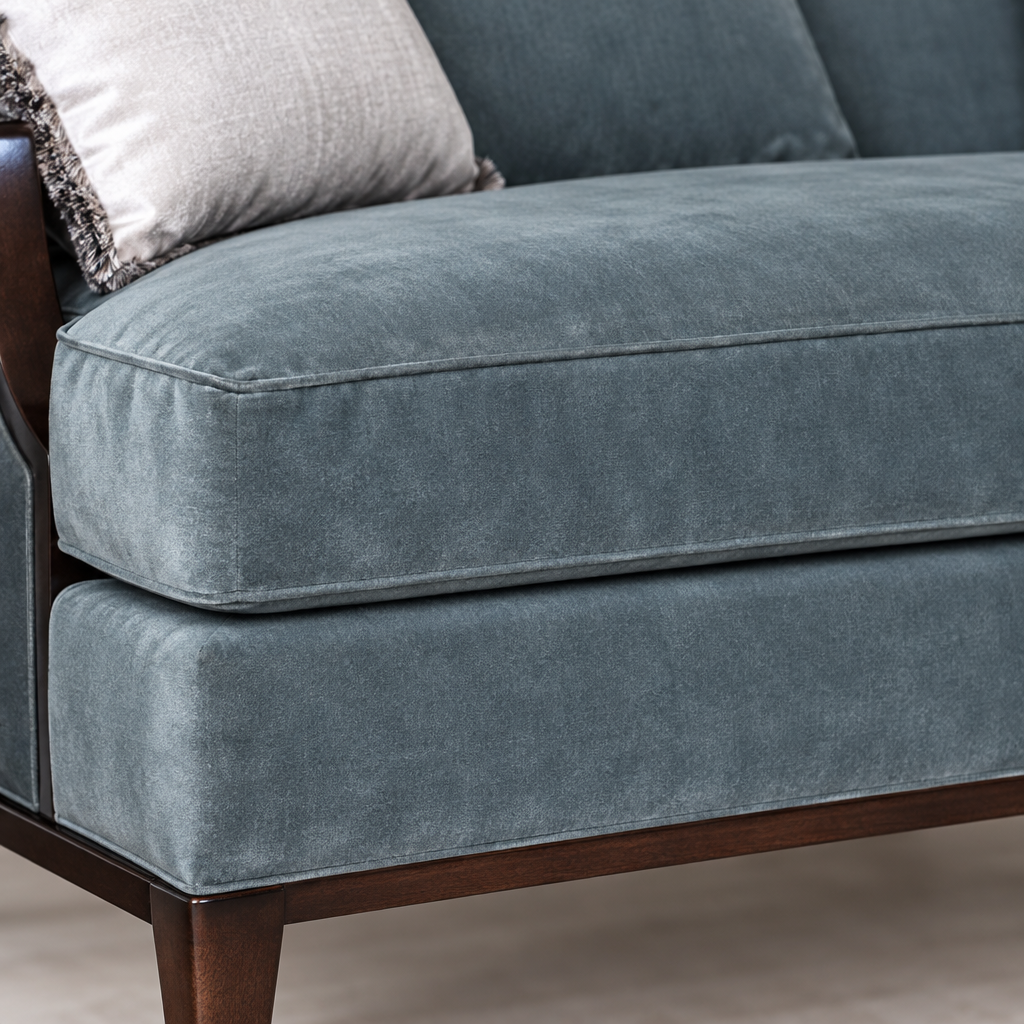 AI-created visual close-up of Monaco blue-grey velvet upholstery