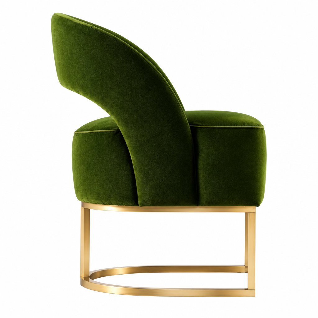 Olive green dining chair side view on white background