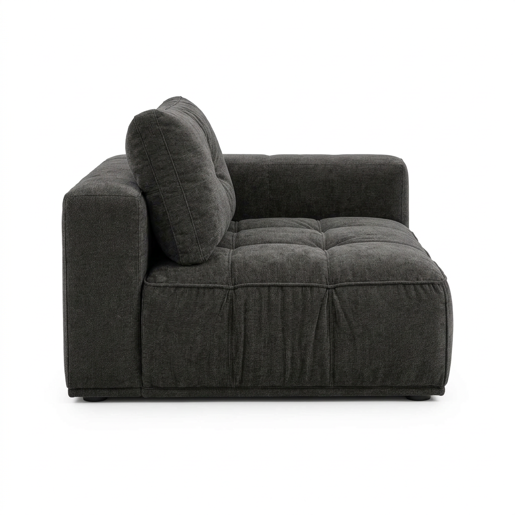 Davor charcoal single-arm chenille chair left side