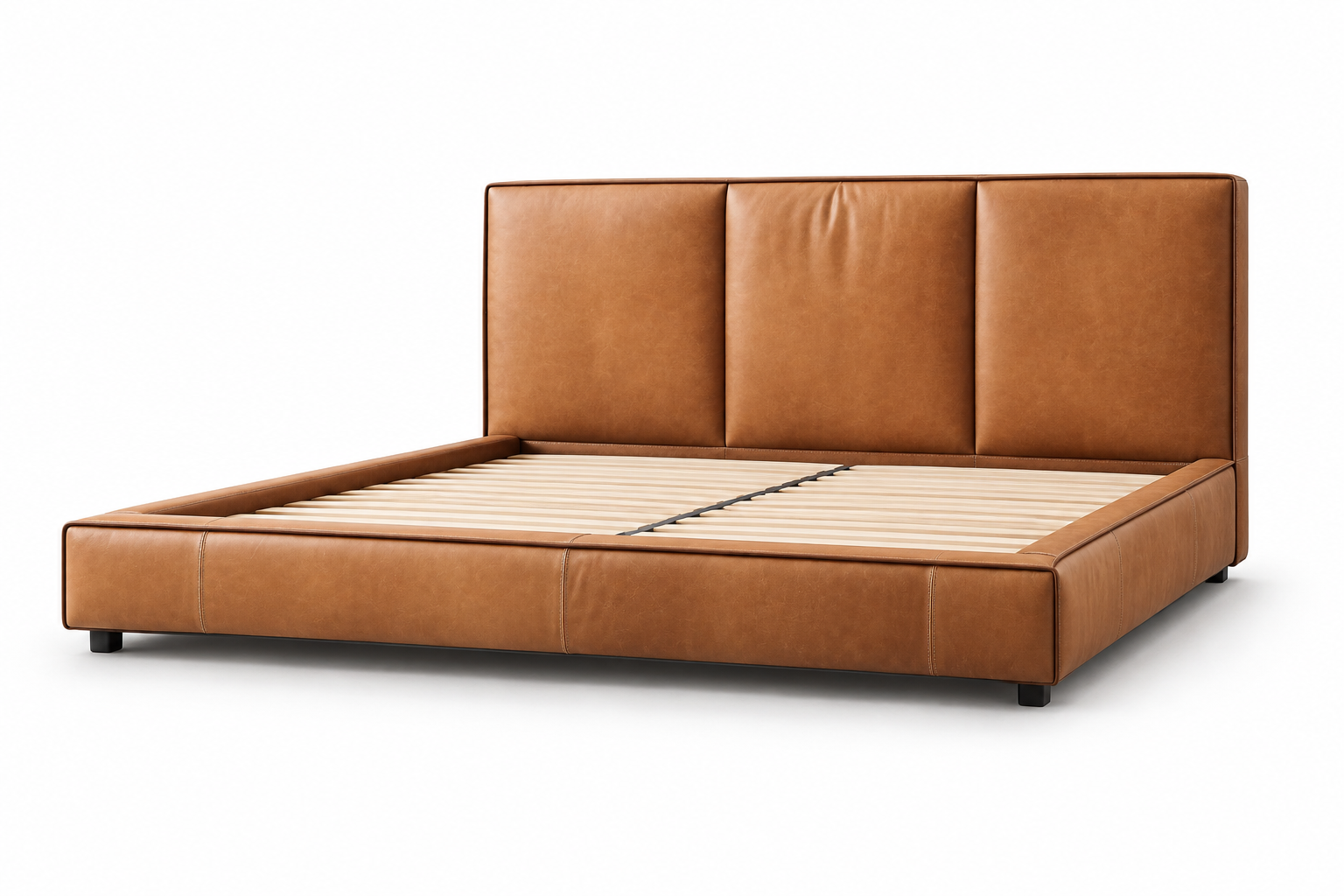 Maple Leather Bed front three-quarter view on white