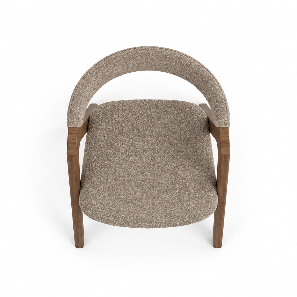 Arvella taupe boucle and walnut dining chair, overhead view
