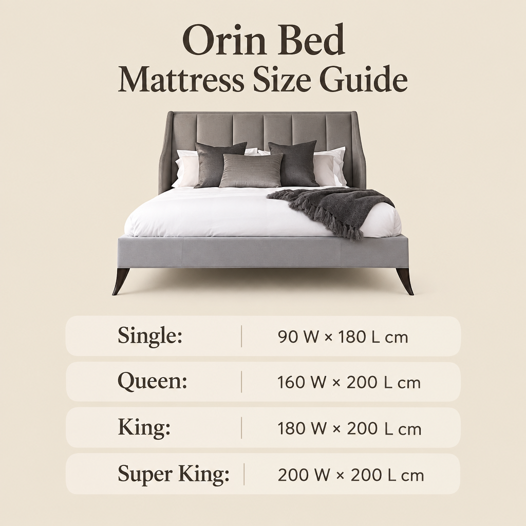 Orin Single Queen King and Super King mattress size guide