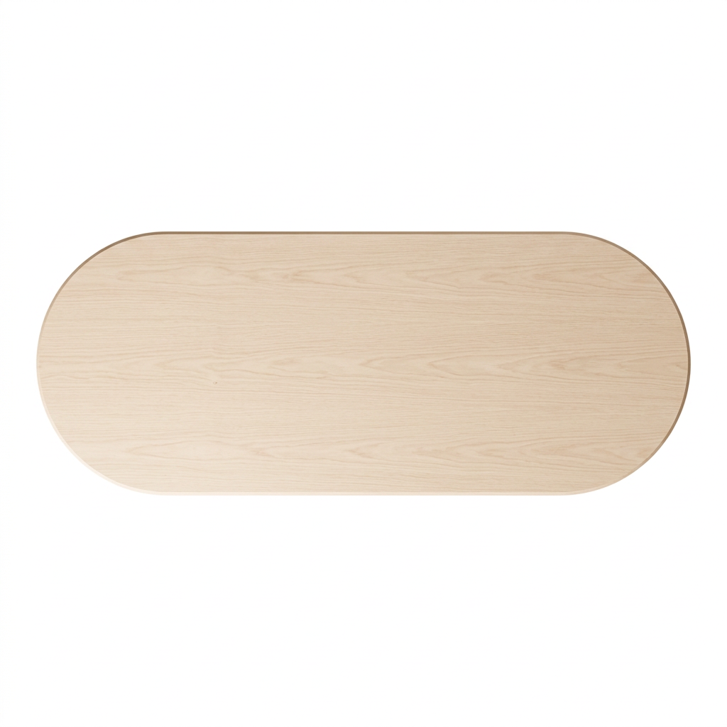 Avelin capsule-shaped natural wood tabletop, overhead view
