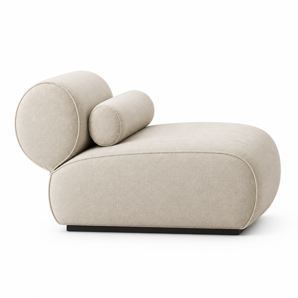 Arcadia Sculptural Lounge Chair side view in ivory on white